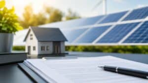 Documento relacionado con el Real Decreto 7/2026 junto a una instalación de placas solares para autoconsumo residencial
