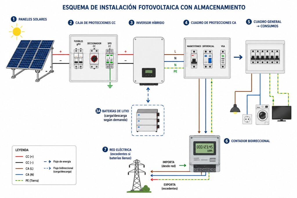 Esquemes d'instal·lació fotovoltaica: connectada a xarxa, aïllada i híbrida Esquemes d'instal·lació fotovoltaica: connectada a xarxa, aïllada i híbrida