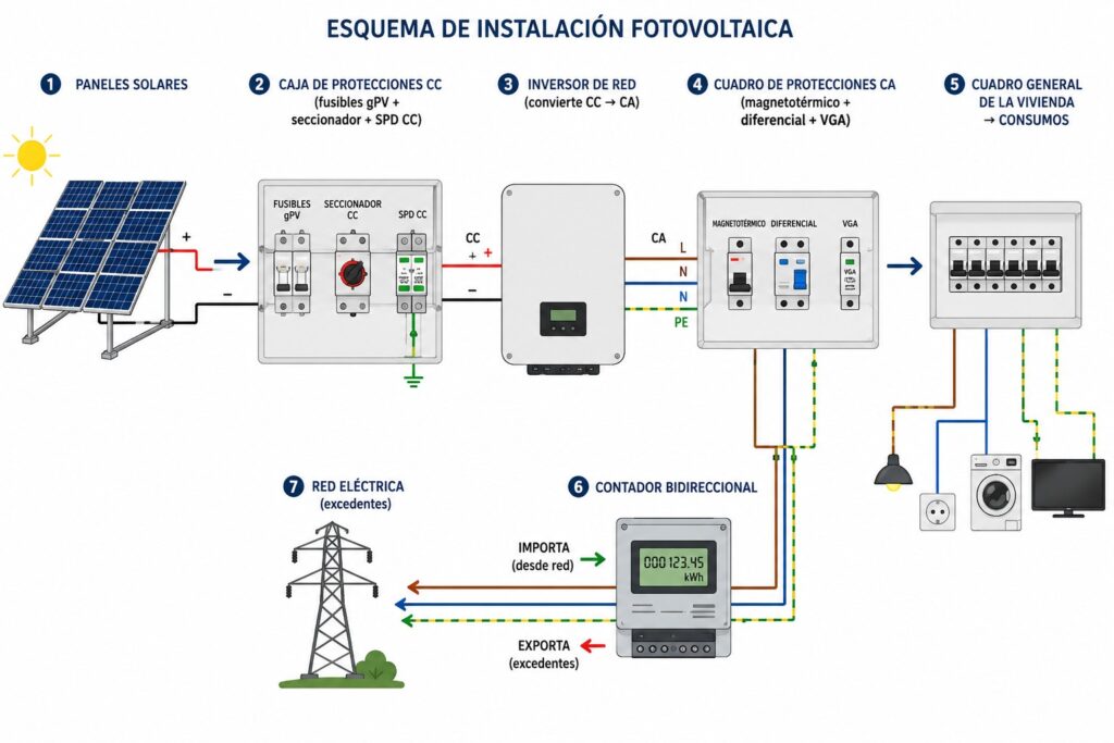 Esquemas de Instalación Fotovoltaica: Conectada a Red, Aislada e Híbrida Esquemas de Instalación Fotovoltaica: Conectada a Red, Aislada e Híbrida